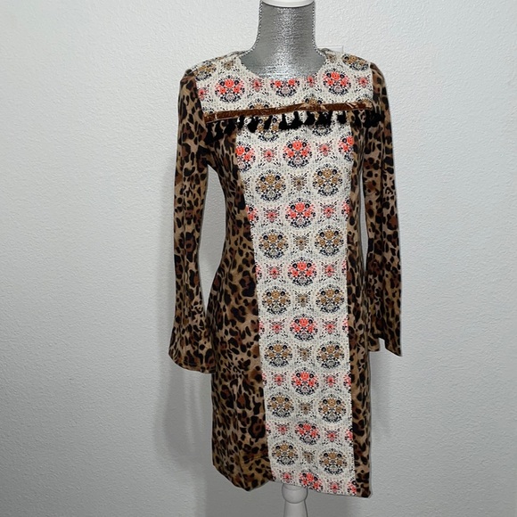 Anthropologie Uncle Frank Leopard Print/Tapestry Mini‎ Dress Small - Picture 1 of 4